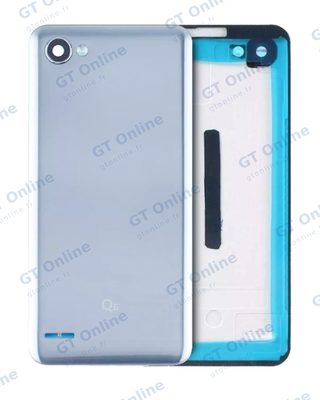 Vitre arrière pour LG Q6, version avec capteur d’empreintes (origine, argent Ice Platinum)