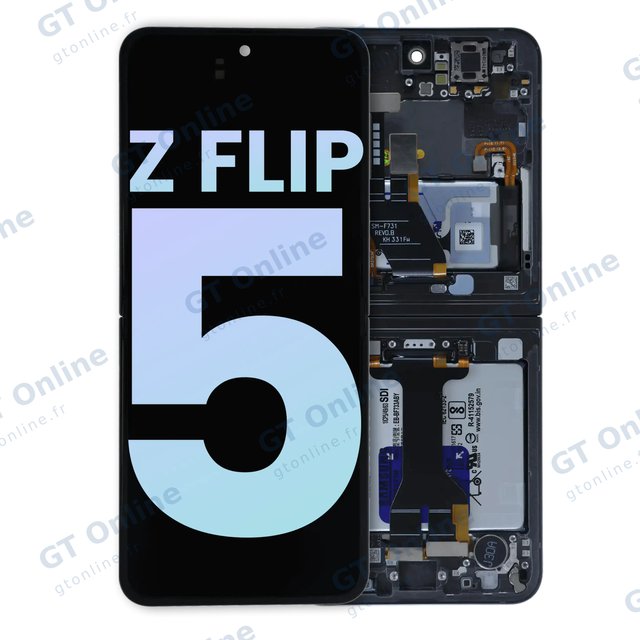 Écran OLED intérieur avec châssis pour Samsung Galaxy Z Flip 5 5G (version US & internationale, pack service origine, gris)