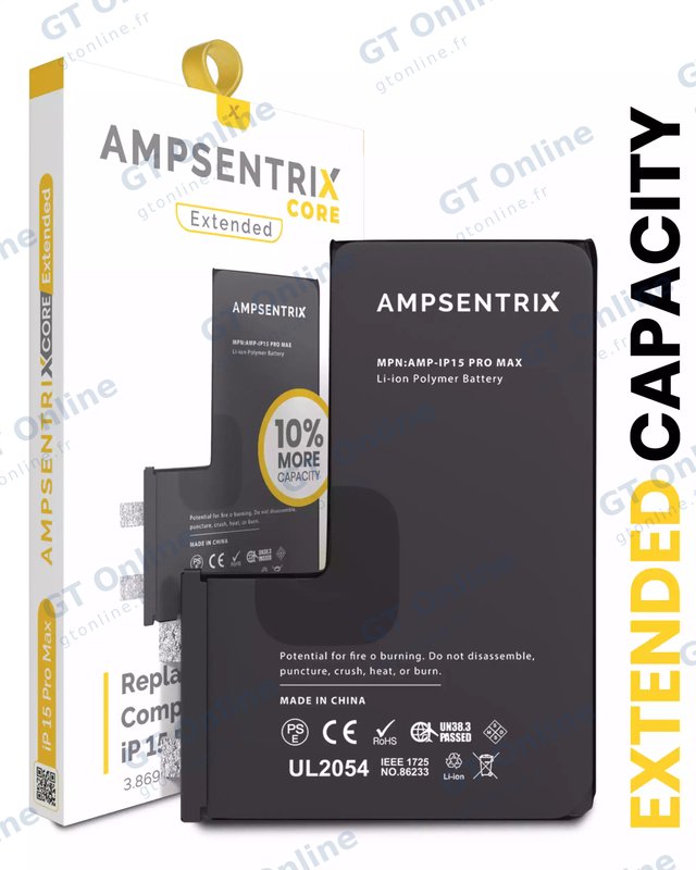 Batterie nue à souder pour Apple iPhone 15 Pro Max (soudure par points requise, AmpSentrix Core Extended)