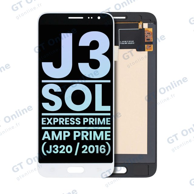 Écran OLED sans châssis pour Samsung Galaxy J3 / Sol 4G / Express Prime / Amp Prime (J320 / 2016) (pack service origine, blanc)