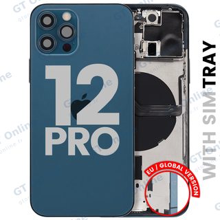 Châssis pour Apple iPhone 12 Pro (version EU, origine d'occasion — grade B, Pacific Blue) — Coque arrière avec petites pièces