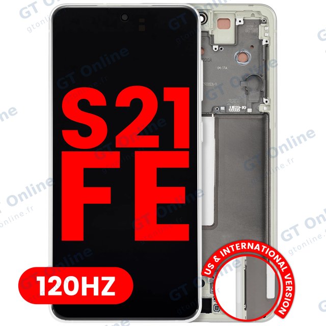 Écran OLED avec châssis pour Samsung Galaxy S21 FE 5G (version US & internationale, compatible premium, 120 Hz, Olive Green)