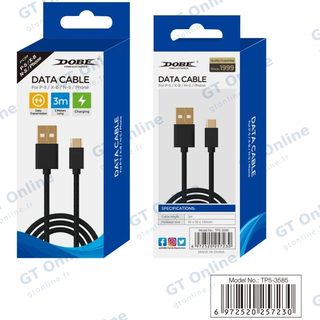 Câble de charge tressé USB vers USB-C 3 m pour PlayStation 5 / Nintendo Switch DOBE TP5-3585 — noir