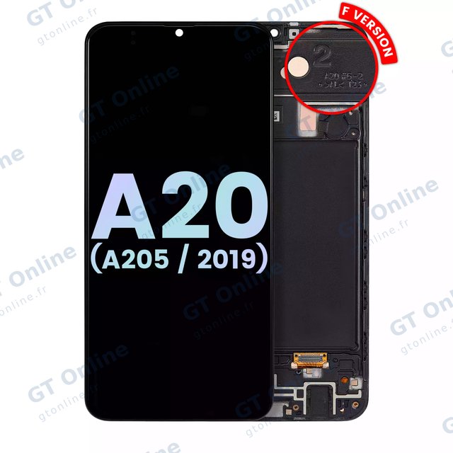 Écran OLED avec châssis pour Samsung Galaxy A20 (A205 / 2019) (F Version, pack service origine, toutes couleurs)