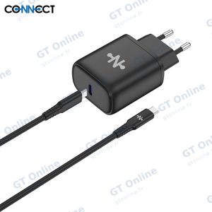 Chargeur Secteur USB-C CONNECT Charge Rapide 25W avec Câble Data Type-C vers Type-C (1m) Noir