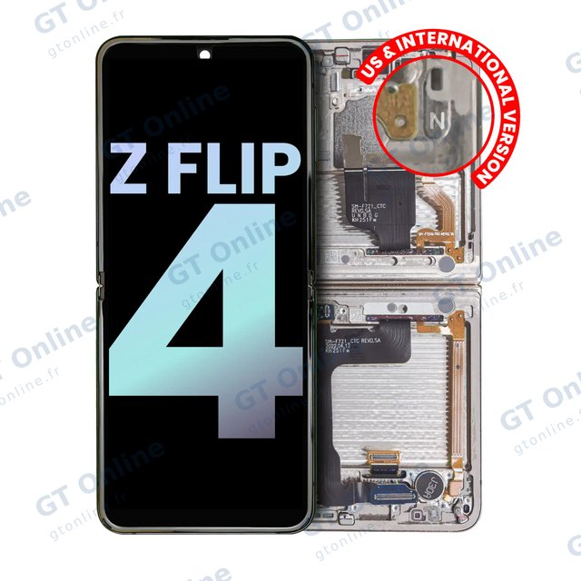Écran OLED intérieur avec châssis pour Samsung Galaxy Z Flip 4 5G (version US & internationale, pack service origine, blanc)
