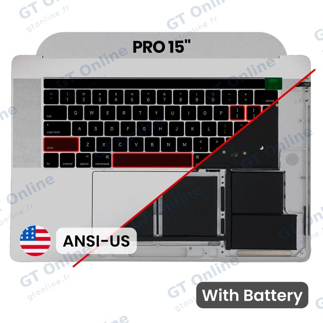 Châssis supérieur avec batterie et clavier ANSI US pour Apple MacBook Pro 15" A1707 (2016-2017) (origine d'occasion, gris sidéral) — réf. 107082073489