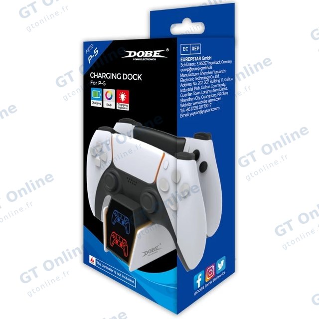 Station de charge pour 2 manettes PlayStation 5 DOBE TP5-3571A — noir