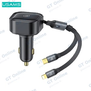 Chargeur Allume-Cigare Usams US-CC219 C41 30W avec Cable Rétractable 2 en 1 (Type-C + Lightning) Noir