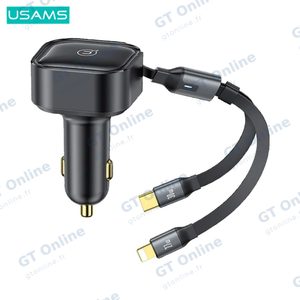 Chargeur Allume-Cigare Usams US-CC219 C41 30W avec Cable Rétractable 2 en 1 (Type-C + Lightning) Noir