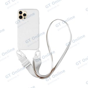 Coque Silicone avec Bandoulière Apple iPhone 12 Pro Blanc