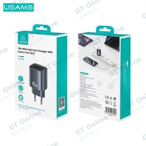 Chargeur Secteur GaN Usams US-CC305 T66 45W (2x Type-C) Noir — vue 3
