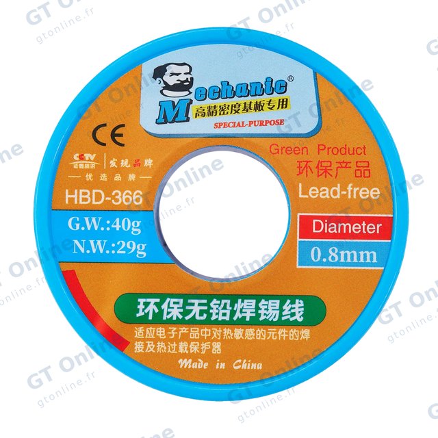 Fil d’étain à âme en colophane Mechanic 0,8 mm (sans plomb)