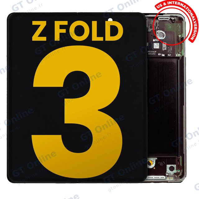 Écran OLED intérieur avec châssis pour Samsung Galaxy Z Fold 3 5G (version US & internationale, reconditionné, noir fantôme)