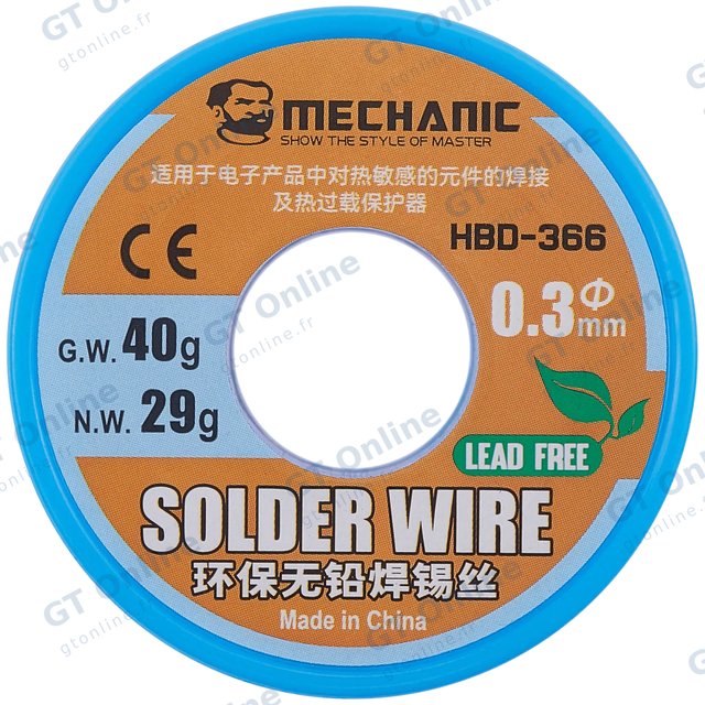Fil d’étain à âme en colophane Mechanic 0,3 mm (sans plomb)