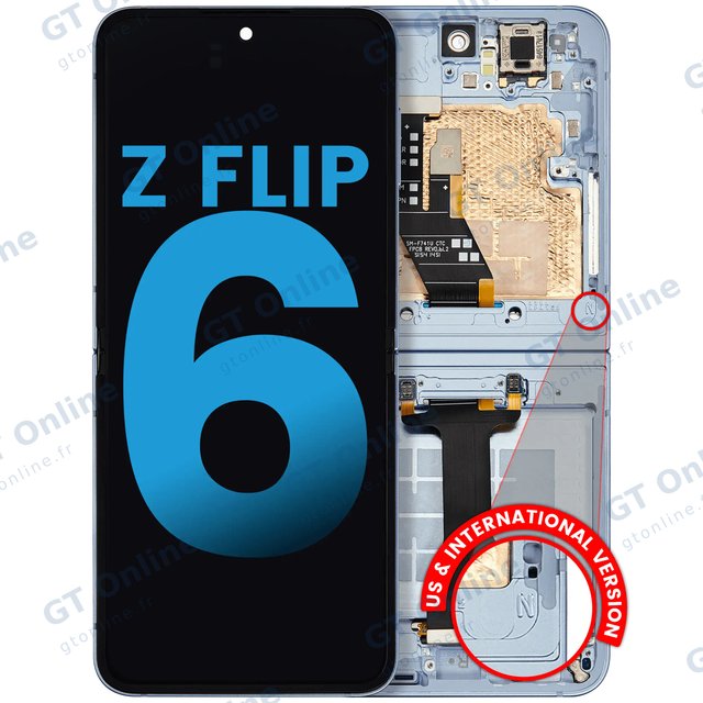 Écran OLED intérieur avec châssis pour Samsung Galaxy Z Flip 6 5G (F741) (version US & internationale, compatible, bleu)
