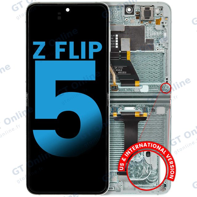 Écran OLED intérieur avec châssis pour Samsung Galaxy Z Flip 5 5G (F731) (version US & internationale, compatible, Mint)