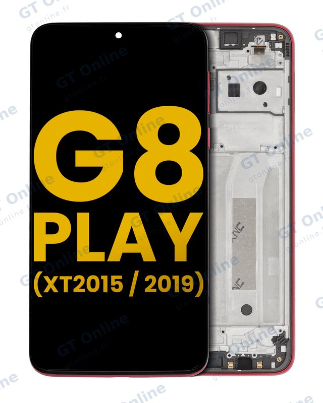 Écran LCD avec châssis pour Motorola Moto G8 Play (XT2015 / 2019) (reconditionné, Magenta Red)