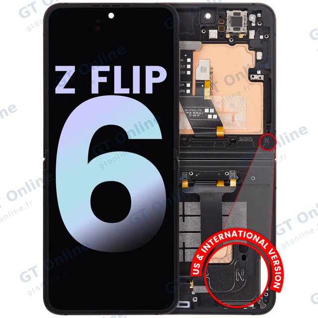 Écran OLED intérieur avec châssis pour Samsung Galaxy Z Flip 6 5G (version US & internationale, pack service origine, noir)