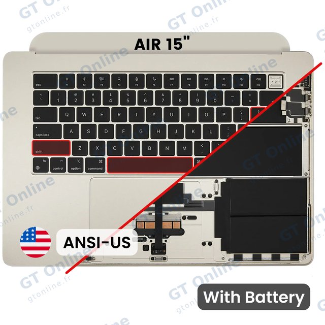 Châssis supérieur avec batterie et clavier ANSI US pour Apple MacBook Air 15" A3241 (2025) (origine d'occasion, lumière stellaire)