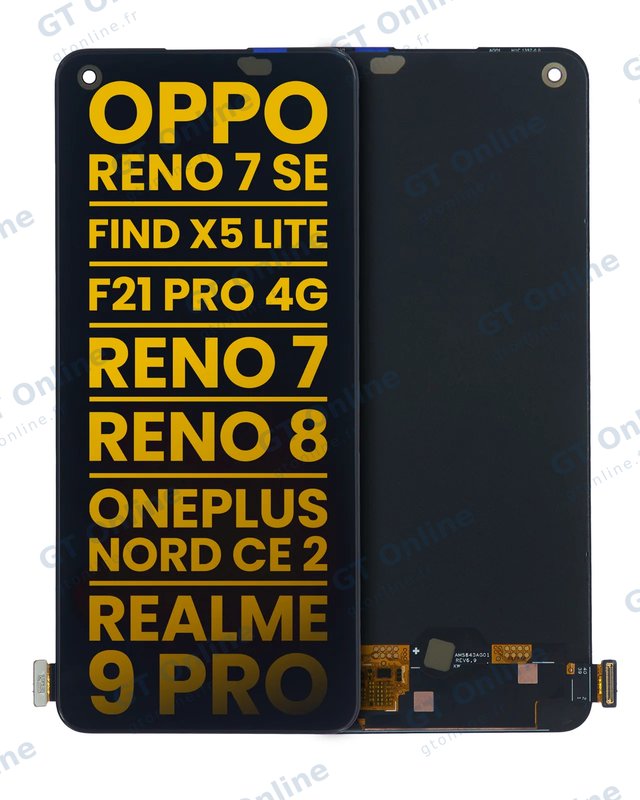 Écran OLED sans châssis pour OPPO Reno 7 SE 5G / Find X5 Lite / F21 Pro 4G / Reno 7 / Reno 8 4G / 5G / Reno 8T 4G / Realme 9 4G / Realme 10 4G / Realme 9 Pro+ / Narzo 50 Pro / A78 4G (reconditionné, version internationale, toutes couleurs)