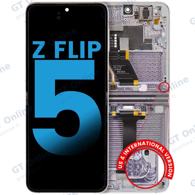 Écran OLED intérieur avec châssis pour Samsung Galaxy Z Flip 5 5G (F731) (version US & internationale, compatible, Lavender)