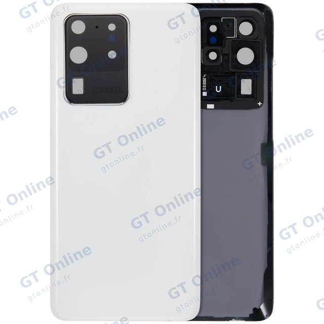 Vitre arrière pour Samsung Galaxy S20 Ultra 5G (sans logo, compatible premium, Cloud White)