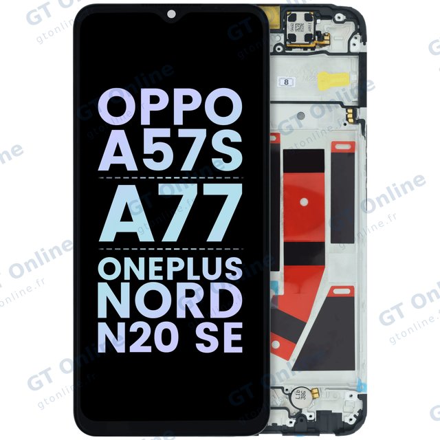 Écran LCD avec châssis pour Oppo A57s / A77 / OnePlus Nord N20 SE (Genuine, noir)