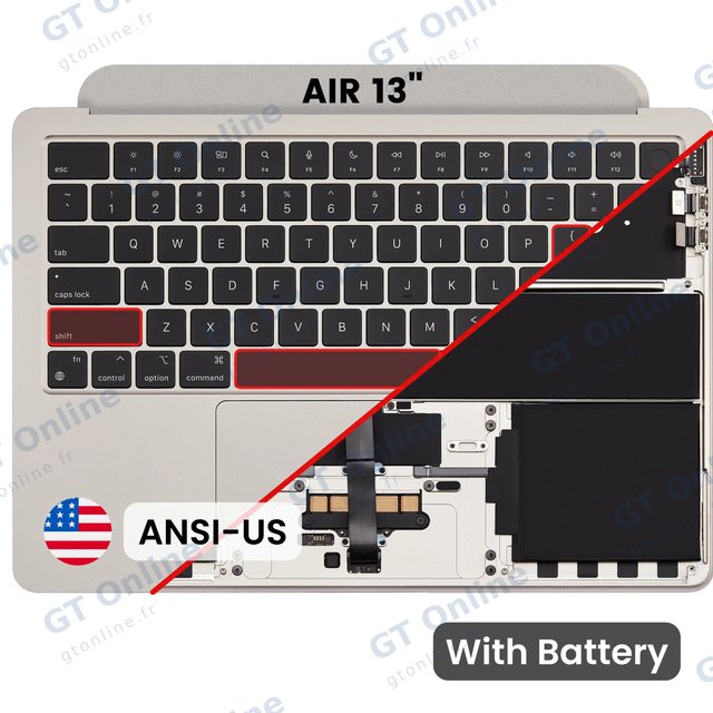 Châssis supérieur avec batterie et clavier ANSI US pour Apple MacBook Air 13" A2681 (2022) (origine d'occasion, lumière stellaire)