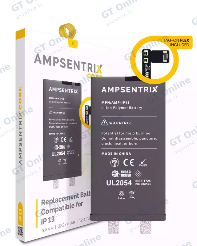 Cellule de batterie nue à souder pour Apple iPhone 13 (soudure par points requise, AmpSentrix Core) — réf. 107082071218