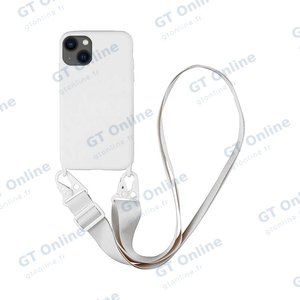 Coque Silicone avec Bandoulière Apple iPhone 14 Plus (#16) Blanc