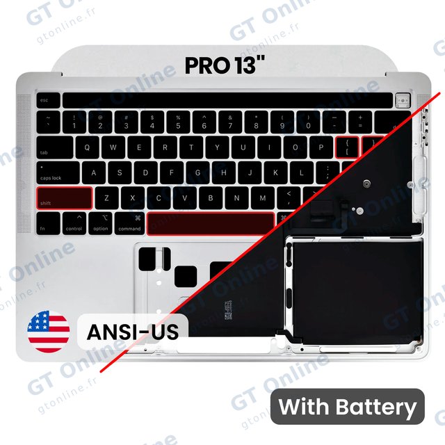 Châssis supérieur avec batterie et clavier ANSI US pour Apple MacBook Pro 13" A2289 (2020) (origine d'occasion, argent) — réf. 107082051163