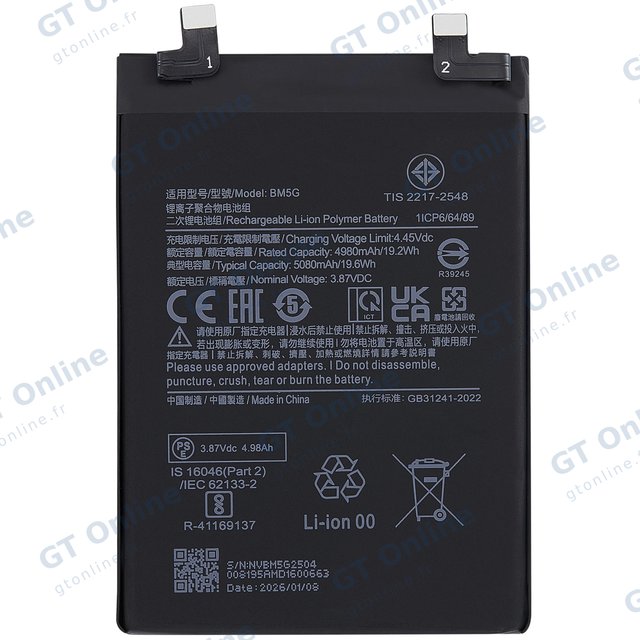 Batterie pour Xiaomi Poco X4 GT / Redmi Note 11T Pro / Redmi Note 12T Pro / Redmi K50i (BM5G)