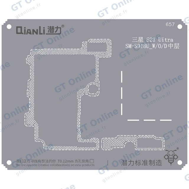 Pochoir de rebillage Qianli Bumblebee QS657 pour couche intermédiaire Samsung S23 Ultra (SM-S918U_W/O/D)