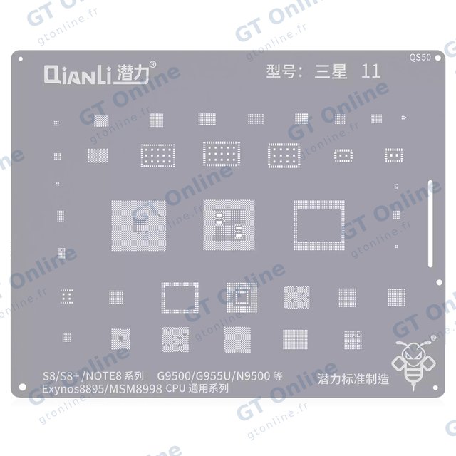 Pochoir de rebillage Qianli Bumblebee QS50 CPU universel pour Samsung S8 / S8+ / Note 8 (Exynos 8895/MSM8998)