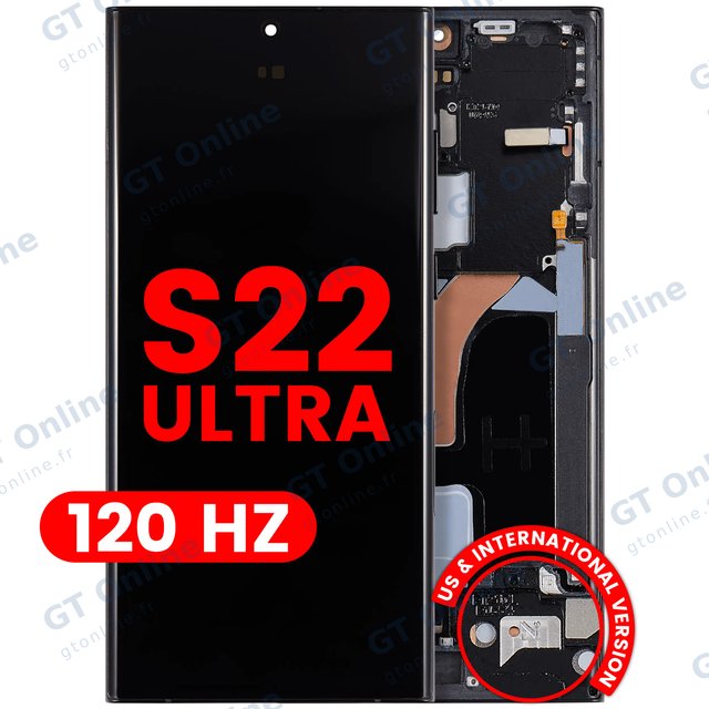 Écran OLED avec châssis pour Samsung Galaxy S22 Ultra 5G (version US & internationale, compatible premium, 120 Hz, Graphite / Sky Blue / Red)