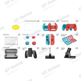Kit d’accessoires 18 pièces pour Nintendo Switch (station de charge, film, housse, pochette) DOBE TNS-2165