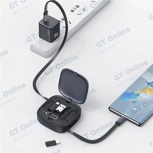 Kit d'Accessoires Usams US-SJ650 U87 6 en 1 (avec Câble Rétractable Type-C 60W + 3 Adaptateurs) Noir — vue 2