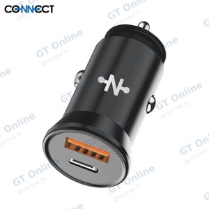 Chargeur Allume-Cigare CONNECT MC-CV30W01 33W (Type-C PD + USB QC3.0) Noir
