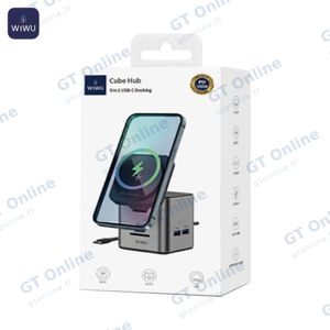 Station d'Acceuil Universelle Wiwu WI-W025 HUB Type-C 9 en 1 sans Fil et Charge Magnétique 100W Gris — vue 3