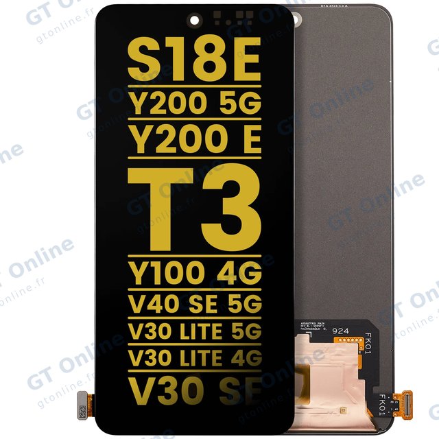 Écran OLED sans châssis pour Vivo S18e / Y200 5 G / Y200 E / T3 / Y100 4G / V40 SE 5G / V30 lite 5G / V30 lite 4G / V30 SE (reconditionné, toutes couleurs)