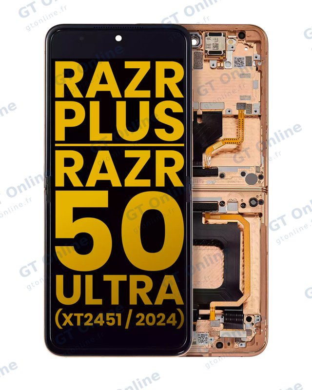 Écran OLED intérieur avec châssis pour Motorola Razr Plus 2024 / Razr 50 Ultra (XT2451 / 2024) / Razr Plus 2025 (XT2557) (reconditionné, Peach Fuzz)