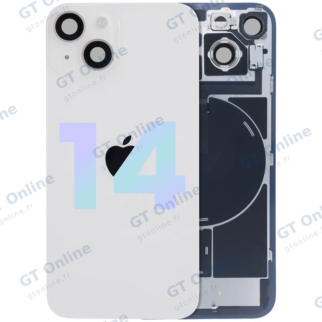 Vitre arrière avec MagSafe, NFC et nappe flash pour Apple iPhone 14 (pack service origine, lumière stellaire)