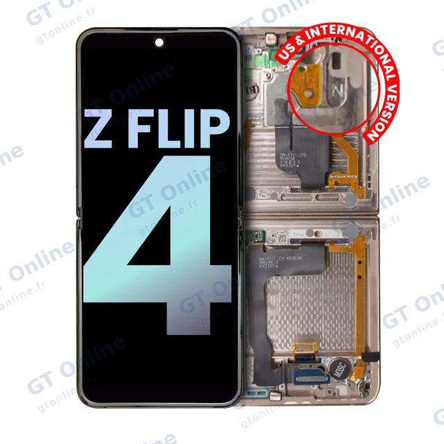 Écran OLED intérieur avec châssis pour Samsung Galaxy Z Flip 4 5G (version US & internationale, pack service origine, Pink Gold)