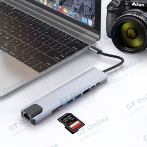 Hub USB-C (8-en-1) vers HDMI 4K + Ethernet RJ45 + USB-C x2 + USB-A x2 + SD/TF(micro SD) - Gris — vue 5