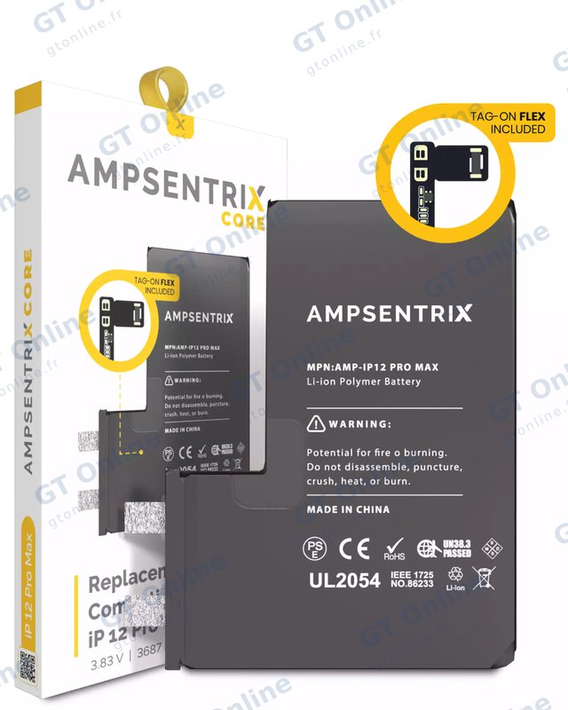 Cellule de batterie nue à souder pour Apple iPhone 12 Pro Max (soudure par points requise, AmpSentrix Core) — réf. 107082071216