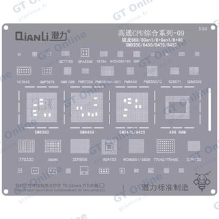 Outillage pour Qianli Bumblebee Stencil (QS509) Qualcomm CPU 09-Snapdragon 888 / 8Gen1 / 8+Gen1 / 8+4G-SM8350 / 8450 / 8475 / 8452 (Qianli)