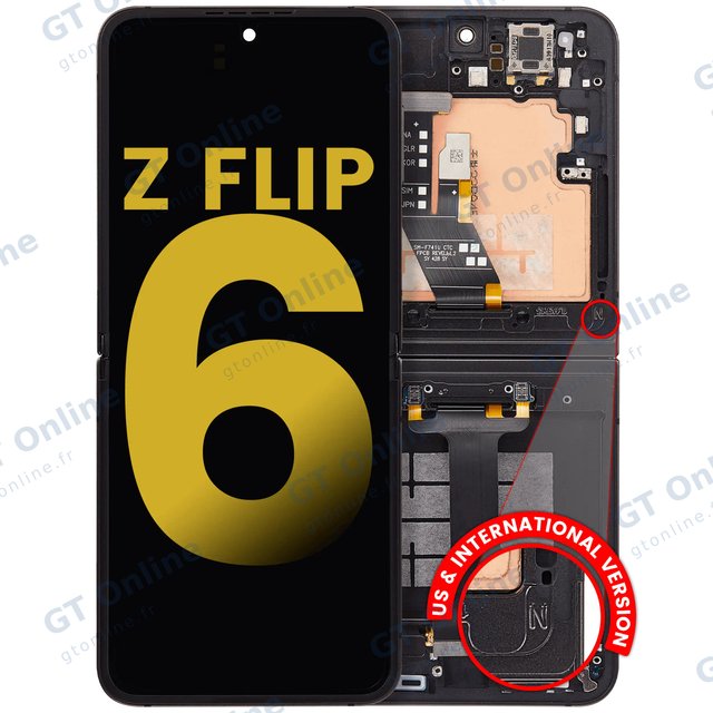 Écran OLED intérieur avec châssis pour Samsung Galaxy Z Flip 6 (F741) (version US & internationale, reconditionné, noir)