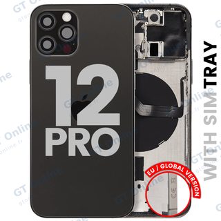Châssis pour Apple iPhone 12 Pro (version EU, origine d'occasion — grade B, graphite) — Coque arrière avec petites pièces — vue 1