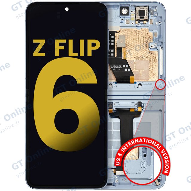 Écran OLED intérieur avec châssis pour Samsung Galaxy Z Flip 6 (F741) (version US & internationale, reconditionné, bleu)